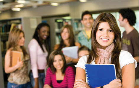 Students smiling and conferring