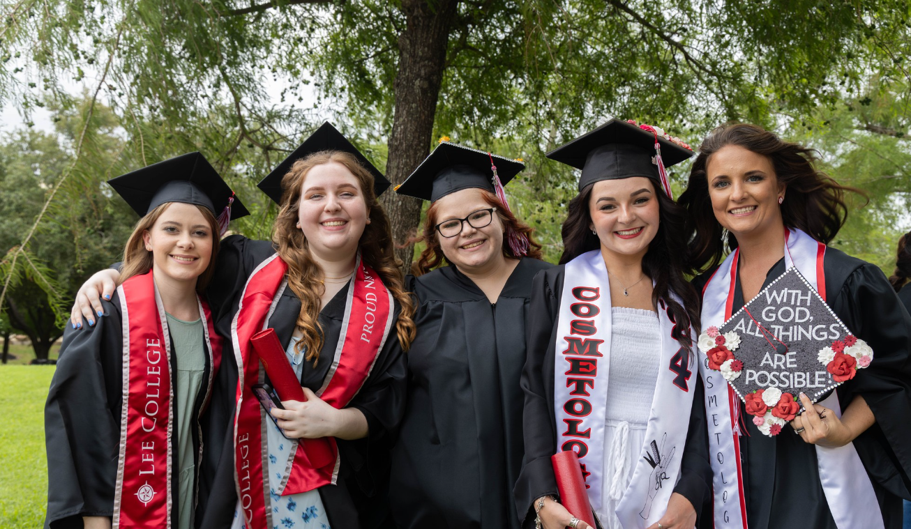 5 students at graduation